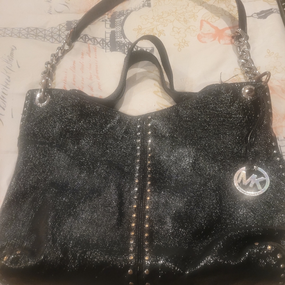 Michael Kors Studded Black Leather Hobo Bag